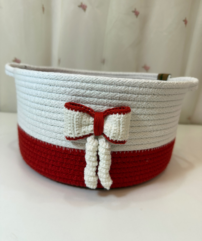 باسكت أحمر فيونكة كروشيه - 6